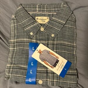 Weatherproof Vintage Mens Short Sleeve Washable Linen Woven Shirt Blue Large
